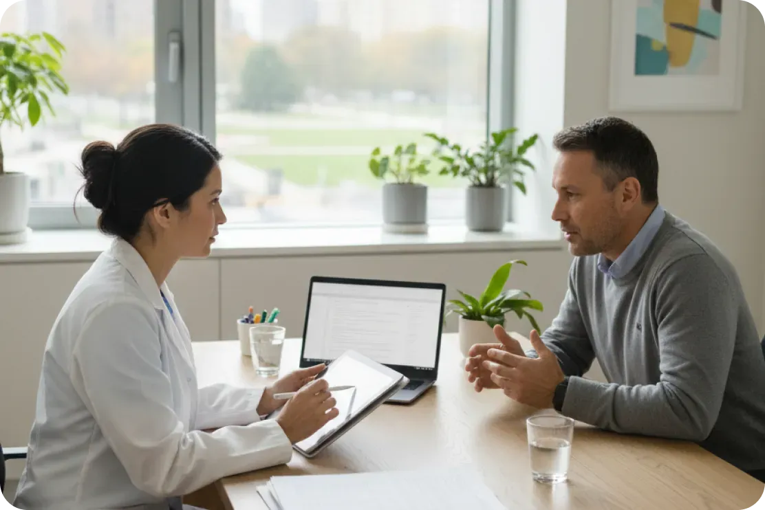 Doctor consulting with a patient about sleep apnoea care